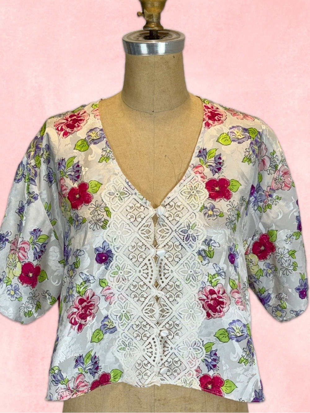 VINTAGE 80s Victoria’s Secret gold label cropped floral flower top lace cottage